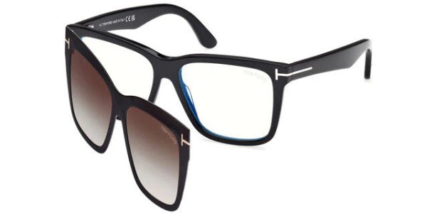 TOM FORD FT6069-B CLIP ON SQUARE SUNGLASSES IN BLACK